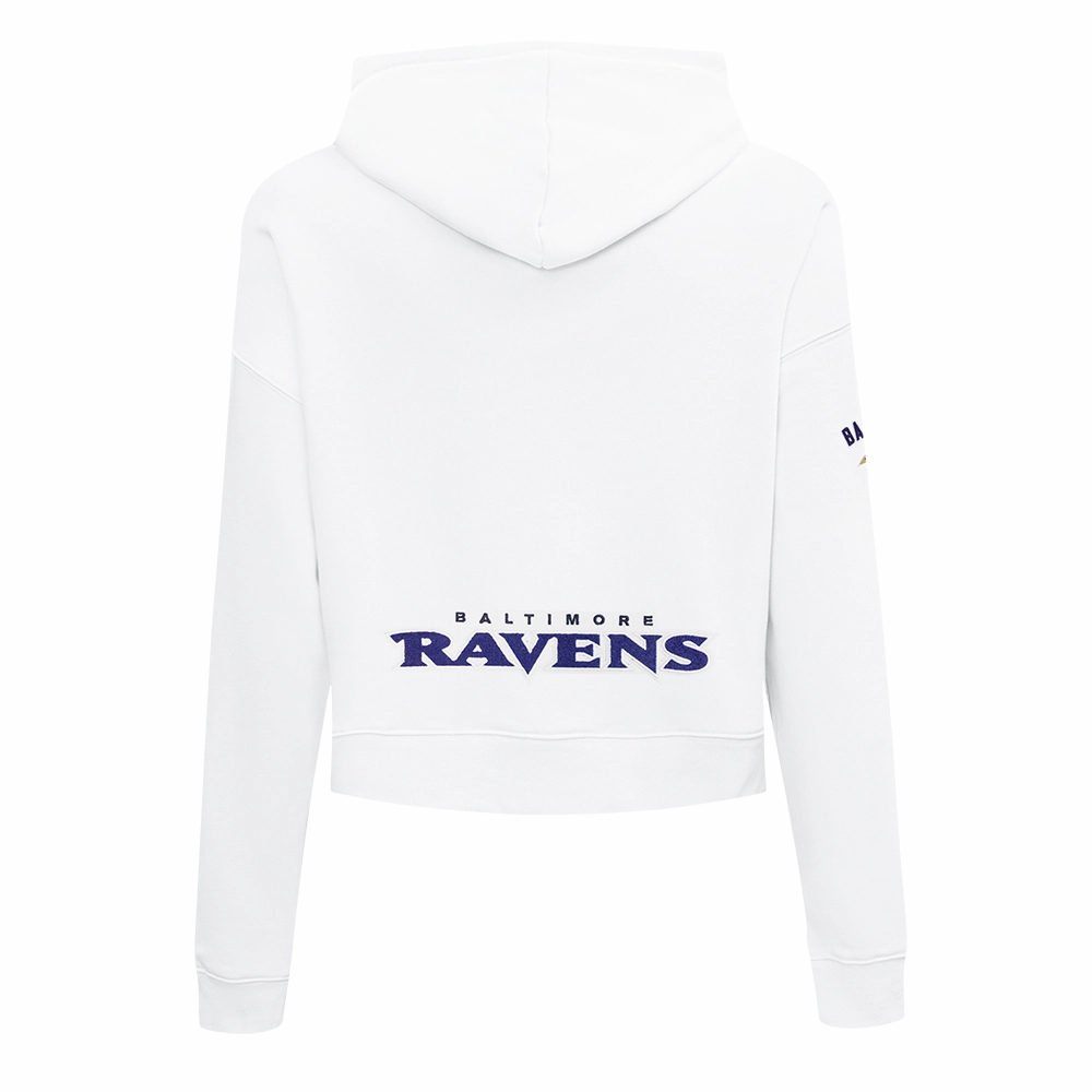 NFL BALTIMORE RAVENS CLASSIC WOMEN'S CROPPED PULLOVER HOODIE (WHITE)