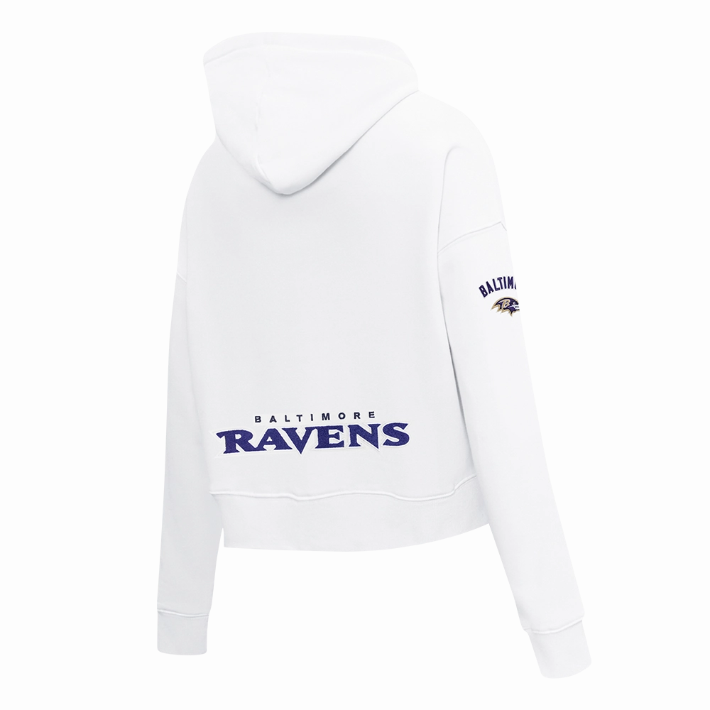 NFL BALTIMORE RAVENS CLASSIC WOMEN'S CROPPED PULLOVER HOODIE (WHITE)