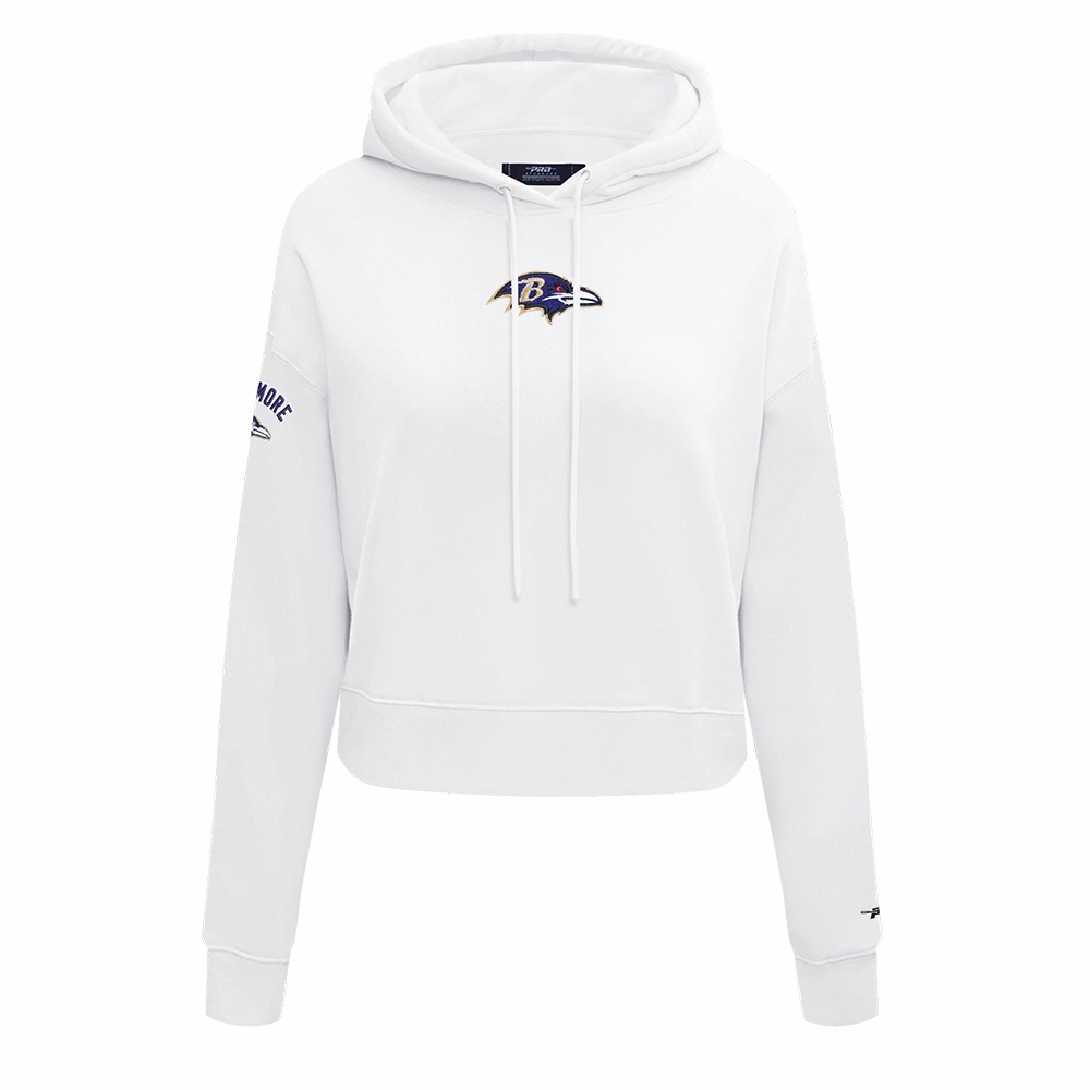 NFL BALTIMORE RAVENS CLASSIC WOMEN'S CROPPED PULLOVER HOODIE (WHITE)