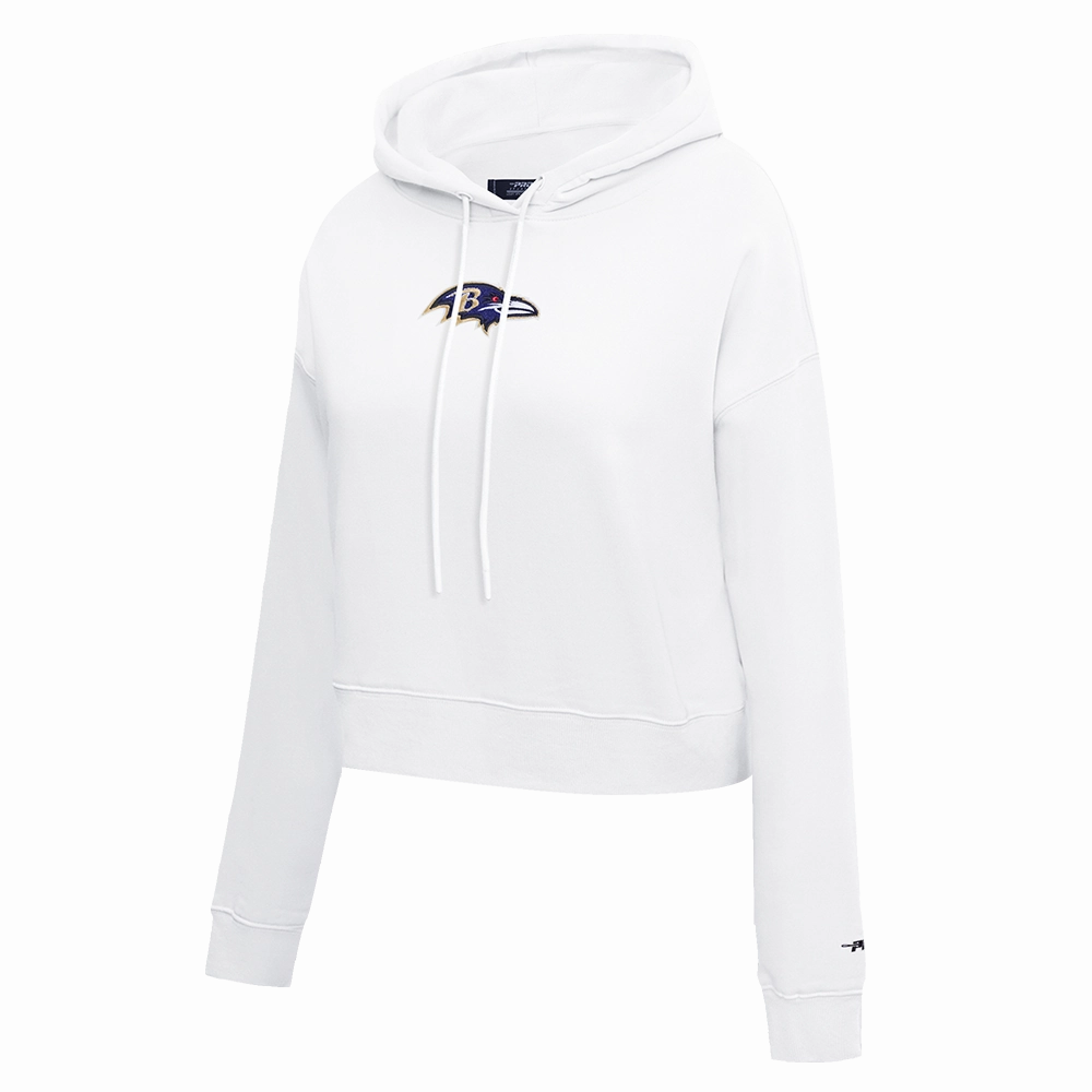 NFL BALTIMORE RAVENS CLASSIC WOMEN'S CROPPED PULLOVER HOODIE (WHITE)