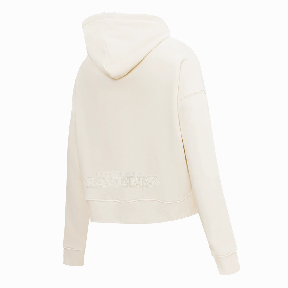 NFL BALTIMORE RAVENS NEUTRAL WOMEN'S CROPPED PULLOVER HOODIE (EGGSHELL)