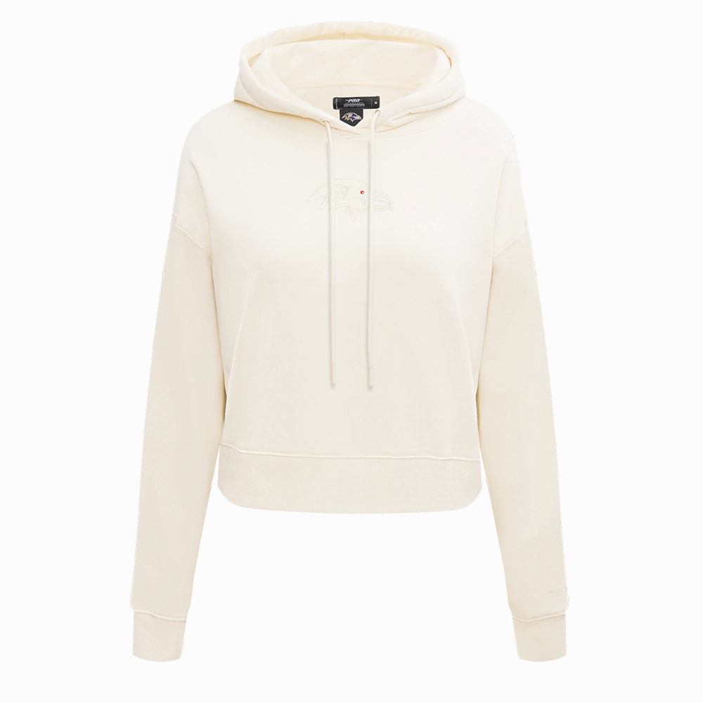 NFL BALTIMORE RAVENS NEUTRAL WOMEN'S CROPPED PULLOVER HOODIE (EGGSHELL)