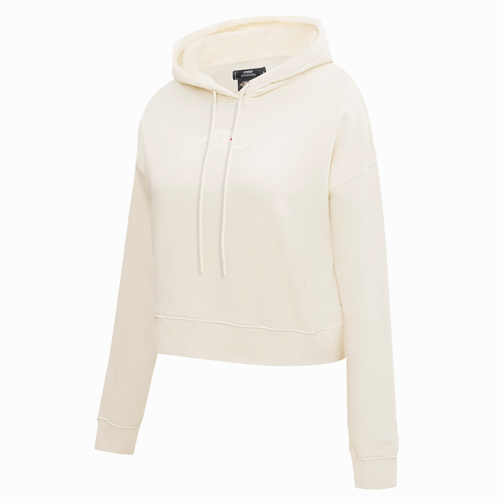 NFL BALTIMORE RAVENS NEUTRAL WOMEN'S CROPPED PULLOVER HOODIE (EGGSHELL)