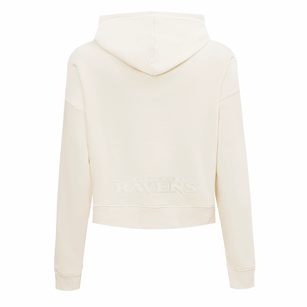 NFL BALTIMORE RAVENS NEUTRAL WOMEN'S CROPPED PULLOVER HOODIE (EGGSHELL)