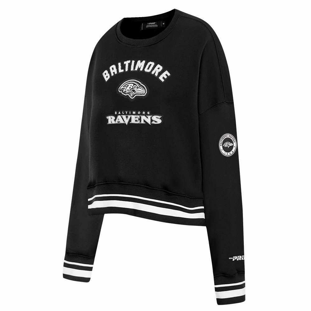 NFL BALTIMORE RAVENS PEARLS WOMEN'S RIB FLEECE CREWNECK (BLACK)