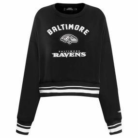 NFL BALTIMORE RAVENS PEARLS WOMEN'S RIB FLEECE CREWNECK (BLACK)