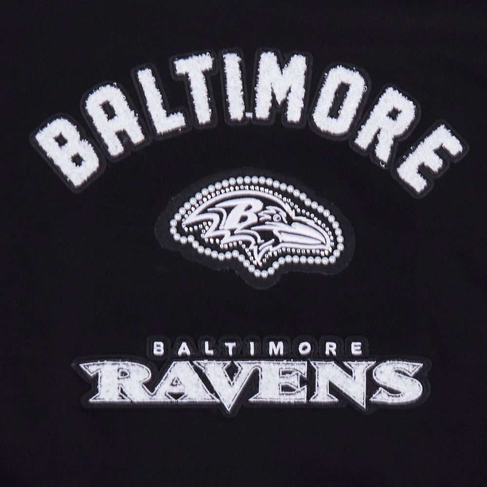 NFL BALTIMORE RAVENS PEARLS WOMEN'S RIB FLEECE CREWNECK (BLACK)