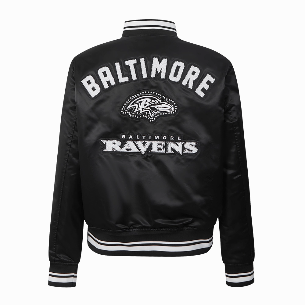 NFL BALTIMORE RAVENS PEARLS WOMEN'S RIB SATIN JACKET (BLACK)