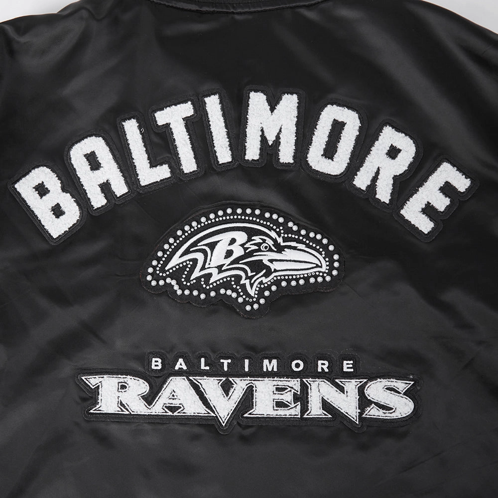 NFL BALTIMORE RAVENS PEARLS WOMEN'S RIB SATIN JACKET (BLACK)