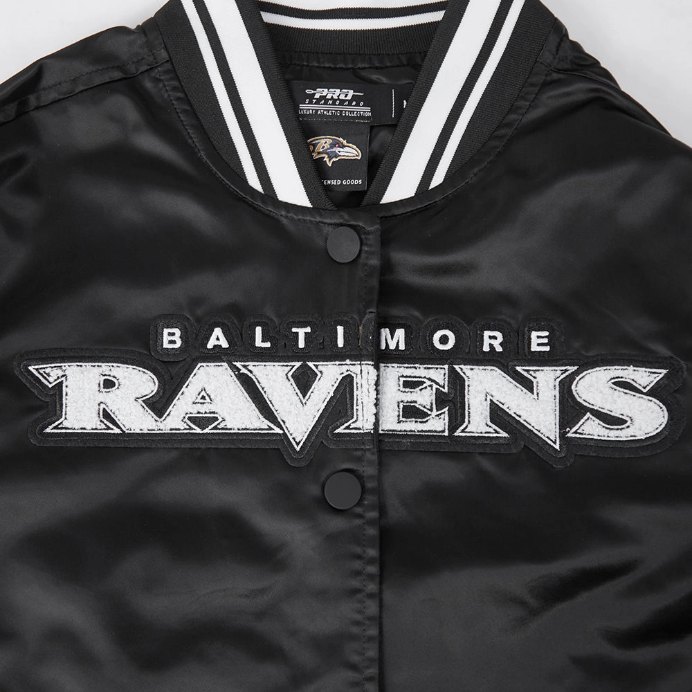 NFL BALTIMORE RAVENS PEARLS WOMEN'S RIB SATIN JACKET (BLACK)