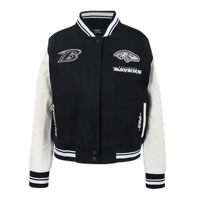 NFL BALTIMORE RAVENS PEARLS WOMEN'S RIB WOOL VARSITY JACKET (BLACK/WHITE)