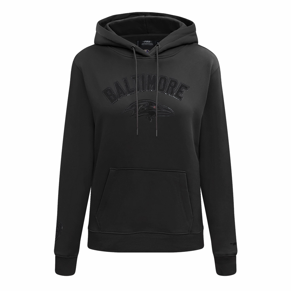 NFL BALTIMORE RAVENS TRIPLE BLACK WOMEN'S FLEECE PULLOVER HOODIE (TRIPLE BLACK WOMEN'S)