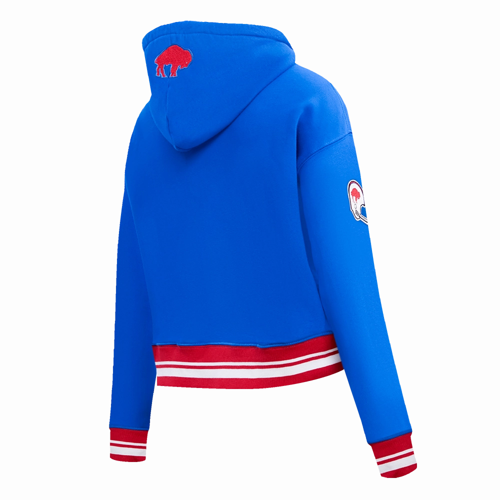 NFL BUFFALO BILLS RETRO CLASSIC WOMEN'S CROPPED PULLOVER HOODIE (ROYAL BLUE/RED)