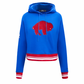 NFL BUFFALO BILLS RETRO CLASSIC WOMEN'S CROPPED PULLOVER HOODIE (ROYAL BLUE/RED)