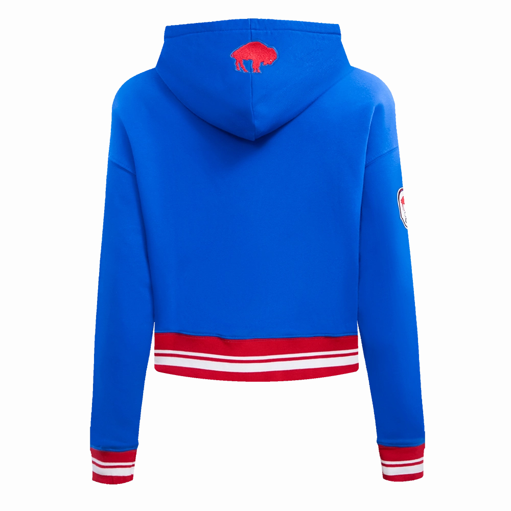 NFL BUFFALO BILLS RETRO CLASSIC WOMEN'S CROPPED PULLOVER HOODIE (ROYAL BLUE/RED)