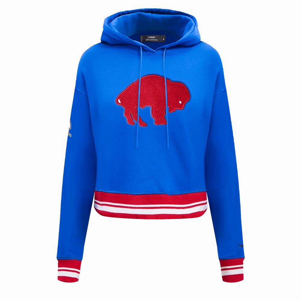 NFL BUFFALO BILLS RETRO CLASSIC WOMEN'S CROPPED PULLOVER HOODIE (ROYAL BLUE/RED)