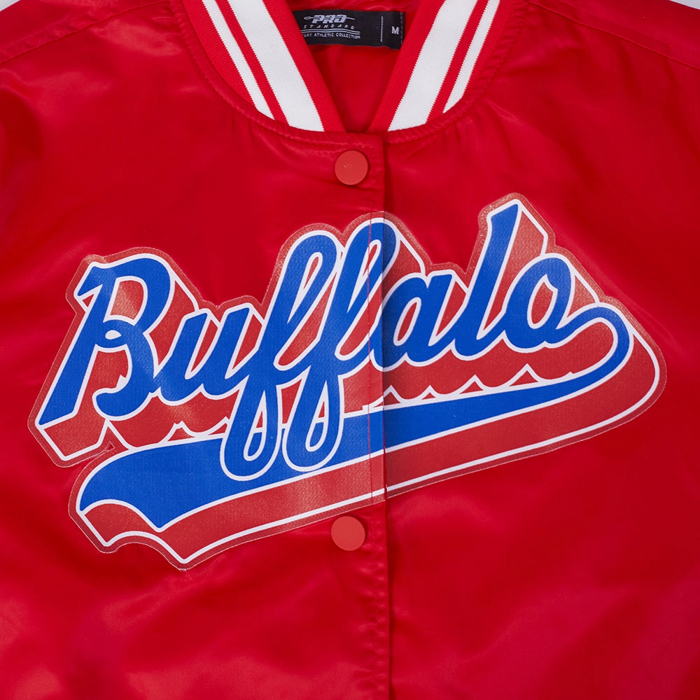 NFL BUFFALO BILLS SCRIPT TAIL WOMEN'S RIB SATIN JACKET (RED)