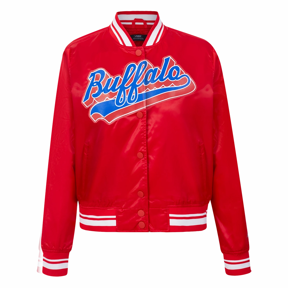 NFL BUFFALO BILLS SCRIPT TAIL WOMEN'S RIB SATIN JACKET (RED)