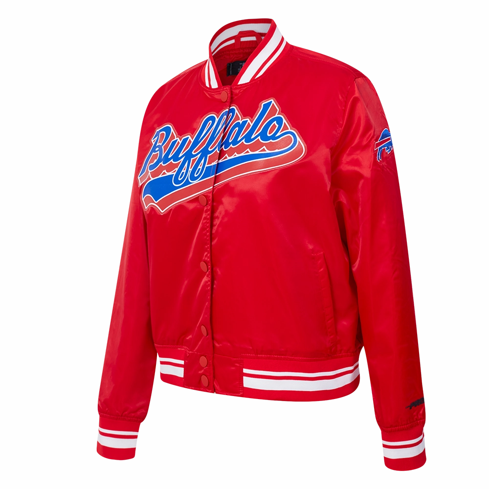 NFL BUFFALO BILLS SCRIPT TAIL WOMEN'S RIB SATIN JACKET (RED)