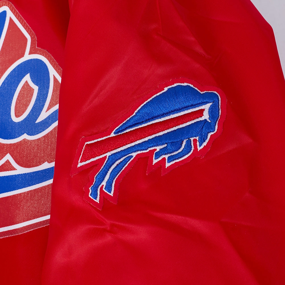 NFL BUFFALO BILLS SCRIPT TAIL WOMEN'S RIB SATIN JACKET (RED)