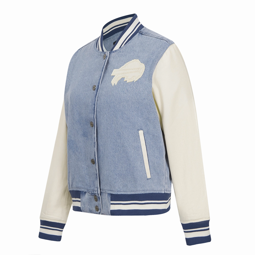 NFL BUFFALO BILLS VARSITY BLUES WOMEN'S DENIM VARSITY JACKET (DENIM/LINEN)