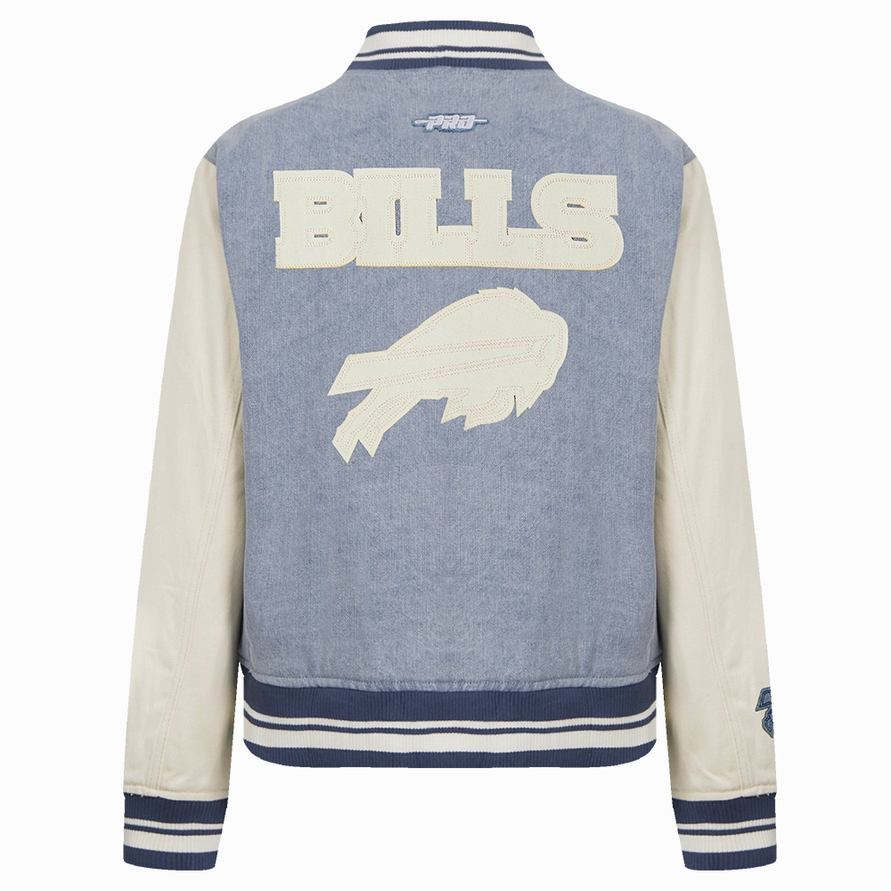 NFL BUFFALO BILLS VARSITY BLUES WOMEN'S DENIM VARSITY JACKET (DENIM/LINEN)