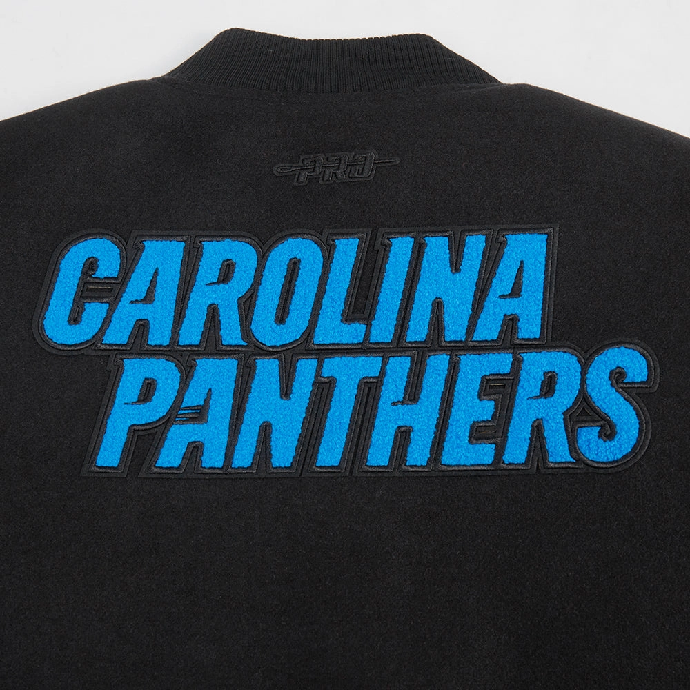 NFL CAROLINA PANTHERS CLASSIC WOMEN'S WOOL VARSITY JACKET (BLACK/WHITE)