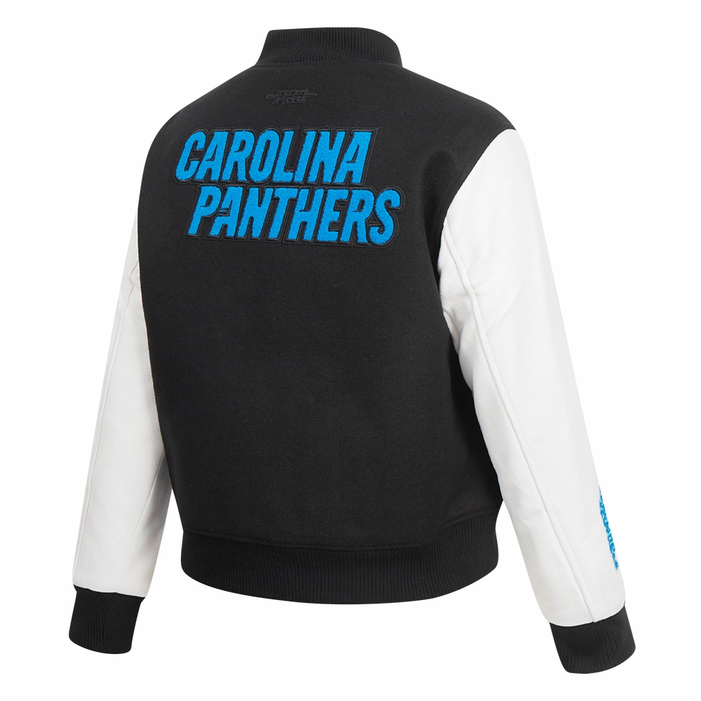 NFL CAROLINA PANTHERS CLASSIC WOMEN'S WOOL VARSITY JACKET (BLACK/WHITE)