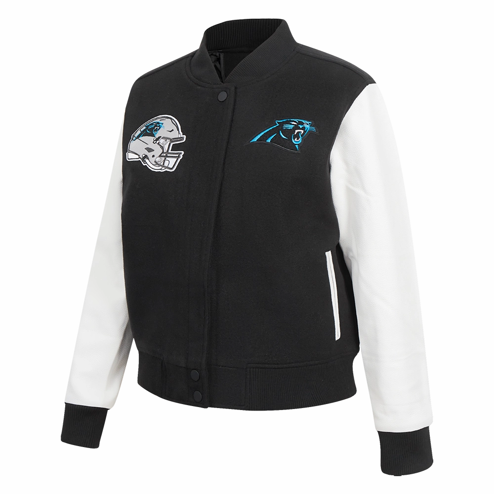 NFL CAROLINA PANTHERS CLASSIC WOMEN'S WOOL VARSITY JACKET (BLACK/WHITE)