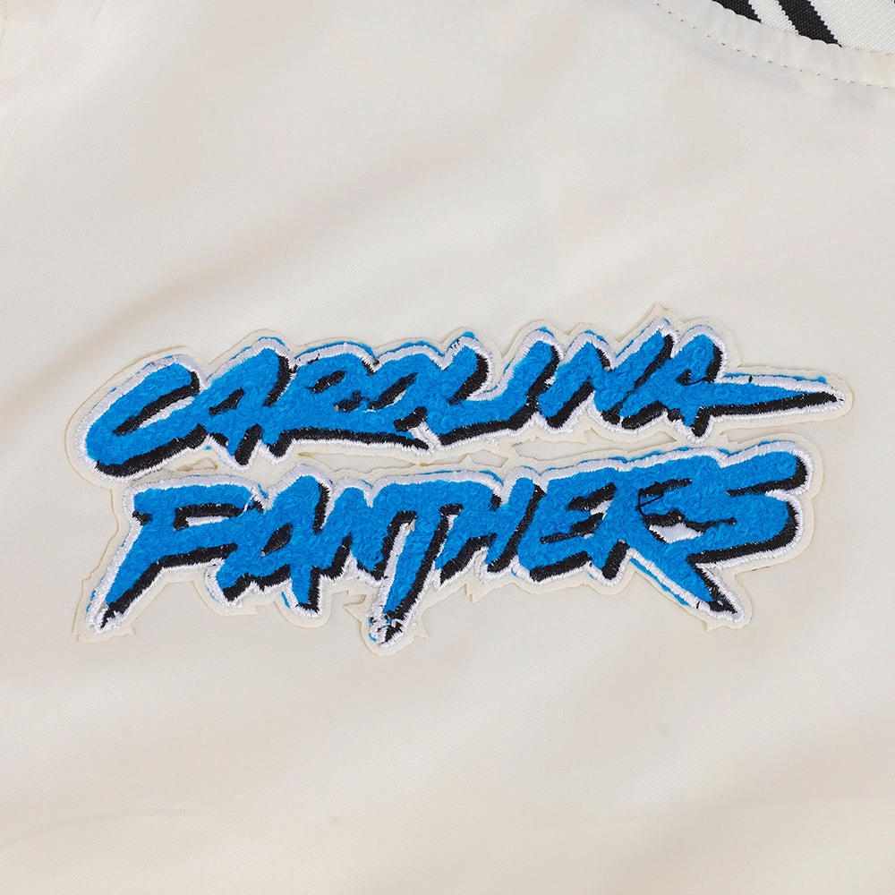 NFL CAROLINA PANTHERS RETRO CLASSIC WOMEN'S RIB SATIN JACKET (EGGSHELL/ BLACK)
