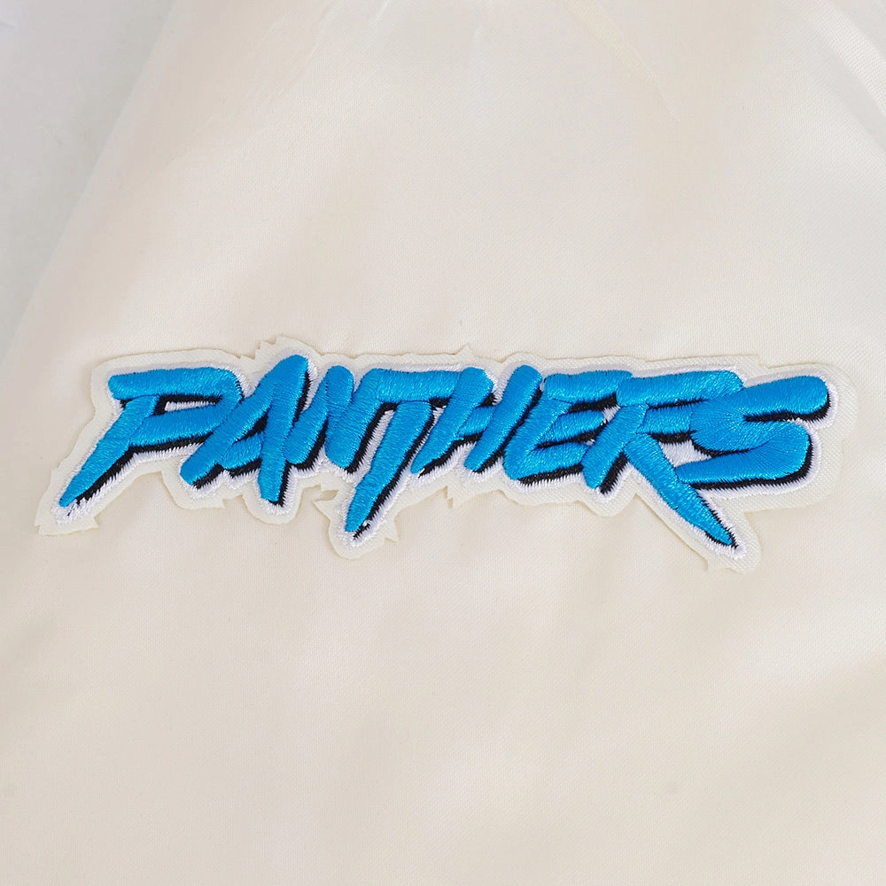 NFL CAROLINA PANTHERS RETRO CLASSIC WOMEN'S RIB SATIN JACKET (EGGSHELL/ BLACK)