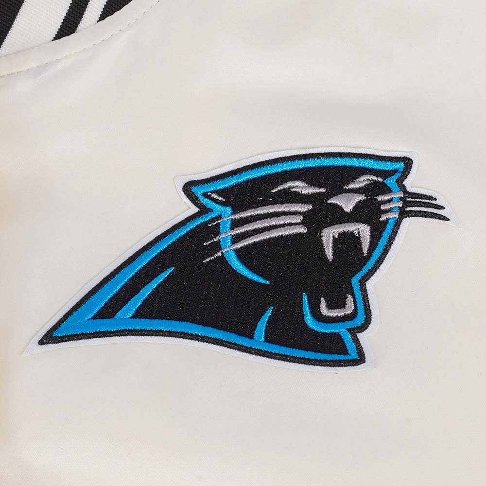 NFL CAROLINA PANTHERS RETRO CLASSIC WOMEN'S RIB SATIN JACKET (EGGSHELL/ BLACK)