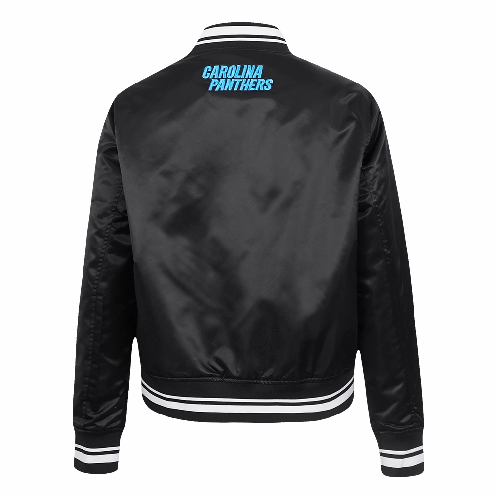 NFL CAROLINA PANTHERS SCRIPT TAIL WOMEN'S SATIN JACKET (BLACK)