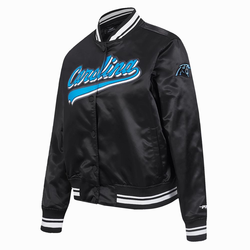 NFL CAROLINA PANTHERS SCRIPT TAIL WOMEN'S SATIN JACKET (BLACK)