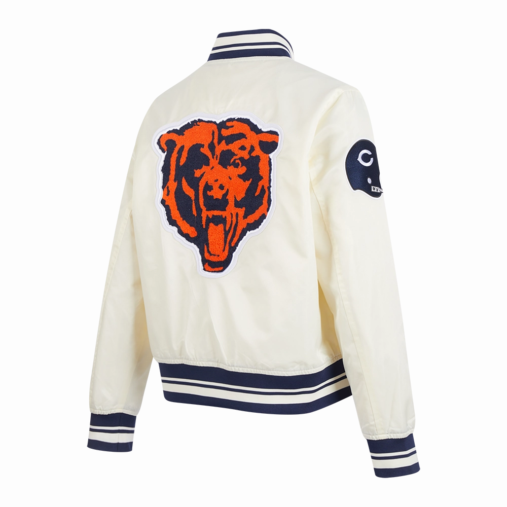NFL CHICAGO BEARS RETRO CLASSIC WOMEN'S RIB SATIN JACKET (EGGSHELL/ MIDNIGHT NAVY)