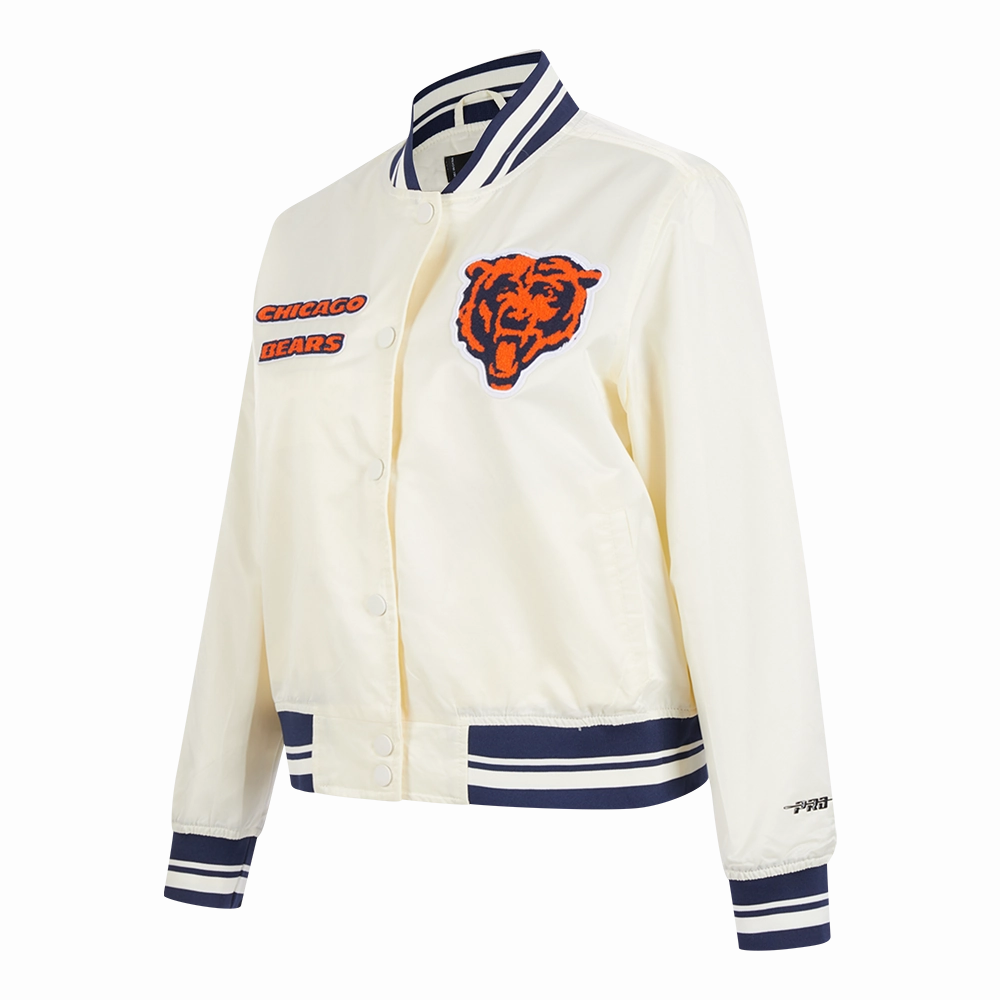 NFL CHICAGO BEARS RETRO CLASSIC WOMEN'S RIB SATIN JACKET (EGGSHELL/ MIDNIGHT NAVY)
