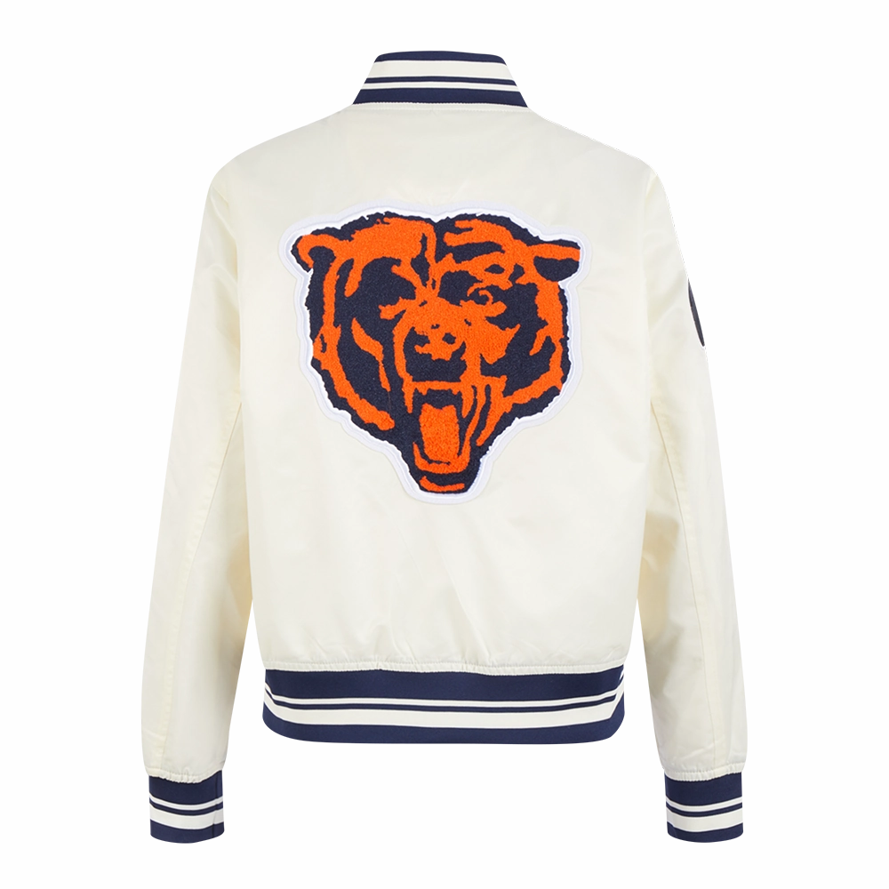 NFL CHICAGO BEARS RETRO CLASSIC WOMEN'S RIB SATIN JACKET (EGGSHELL/ MIDNIGHT NAVY)