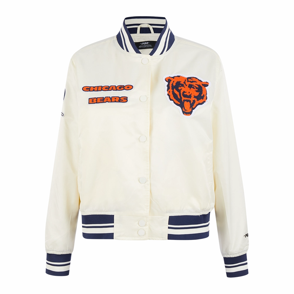 NFL CHICAGO BEARS RETRO CLASSIC WOMEN'S RIB SATIN JACKET (EGGSHELL/ MIDNIGHT NAVY)