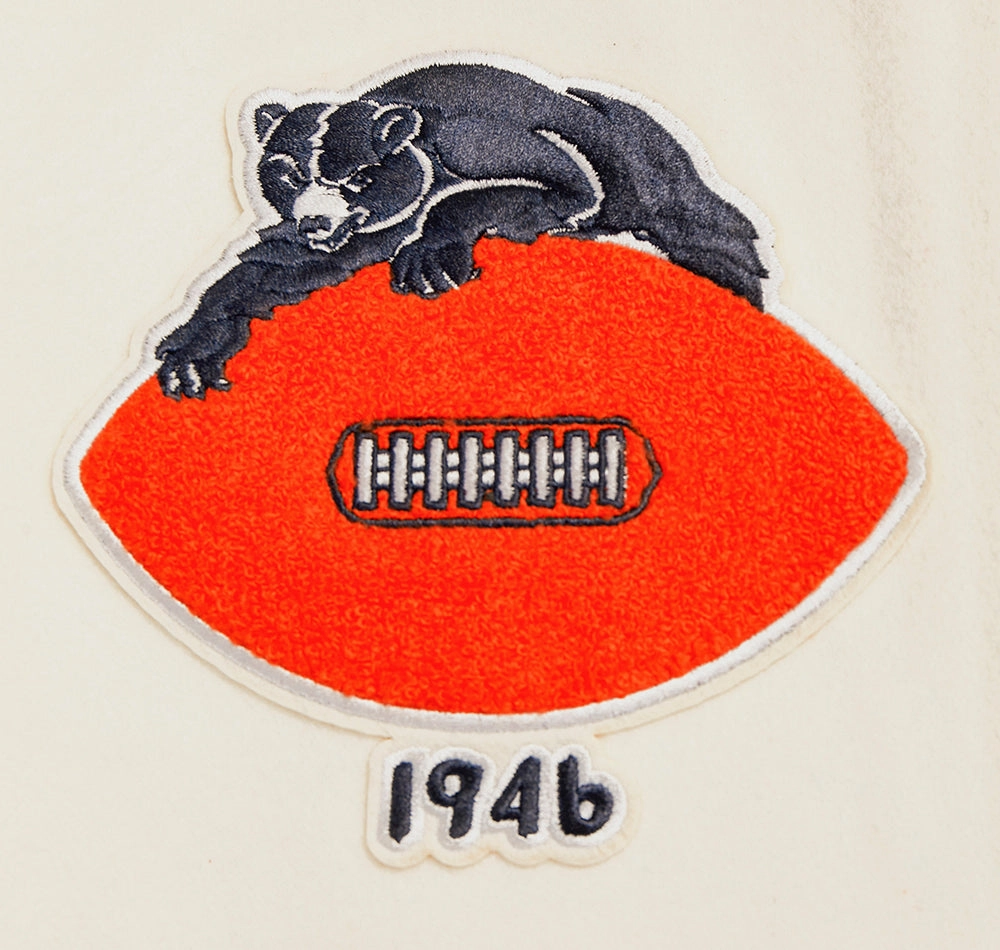 NFL CHICAGO BEARS RETRO CLASSIC WOMEN'S RIB WOOL VARSITY JACKET (EGGSHELL/ MIDNIGHT NAVY)
