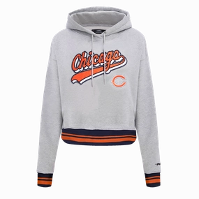 NFL CHICAGO BEARS SCRIPT TAIL WOMEN'S RIB FLC CROPPED PO HOODIE (HEATHER GREY/MIDNIGHT NAVY/ORANGE)