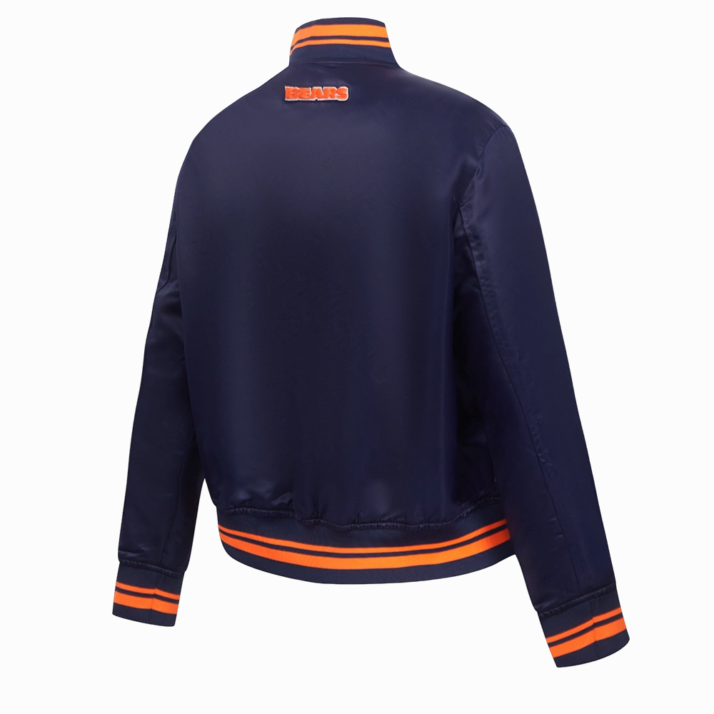 NFL CHICAGO BEARS SCRIPT TAIL WOMEN'S SATIN JACKET (MIDNIGHT NAVY/ORANGE/MIDNIGHT NAVY)