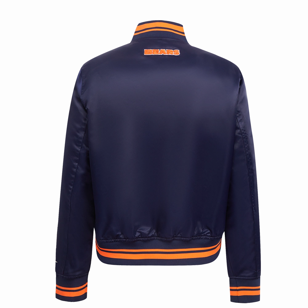 NFL CHICAGO BEARS SCRIPT TAIL WOMEN'S SATIN JACKET (MIDNIGHT NAVY/ORANGE/MIDNIGHT NAVY)