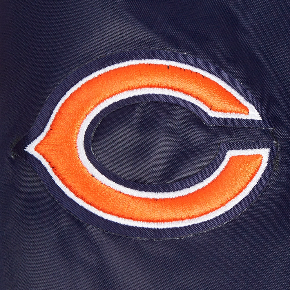 NFL CHICAGO BEARS SCRIPT TAIL WOMEN'S SATIN JACKET (MIDNIGHT NAVY/ORANGE/MIDNIGHT NAVY)