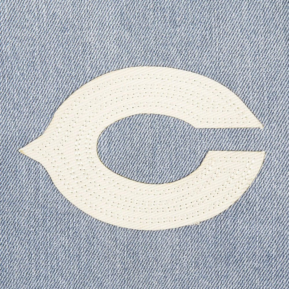 NFL CHICAGO BEARS VARSITY BLUES WOMEN'S DENIM VARSITY JACKET (DENIM/LINEN)