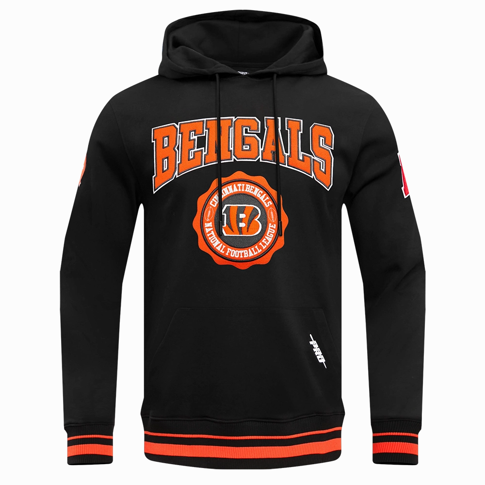 NFL CINCINNATI BENGALS CREST EMBLEM MEN'S RIB PO HOODIE (HEATHER GRAY/BLACK)