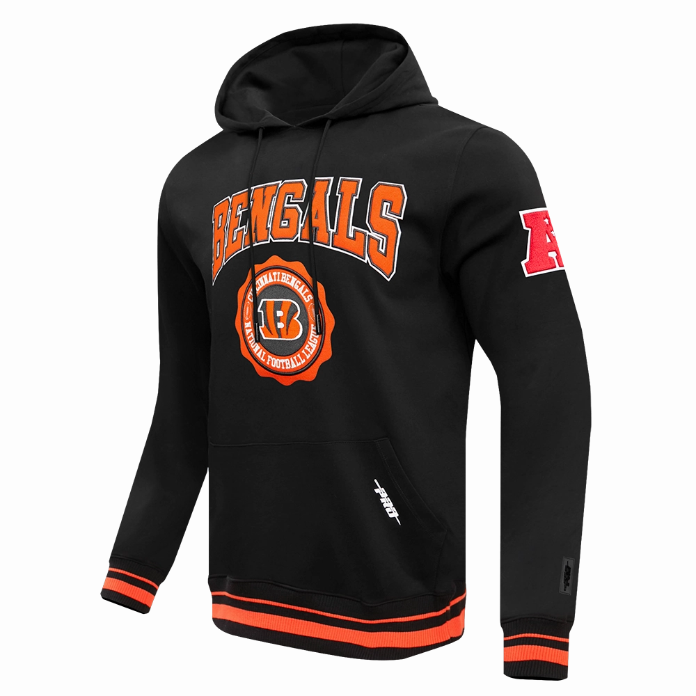 NFL CINCINNATI BENGALS CREST EMBLEM MEN'S RIB PO HOODIE (HEATHER GRAY/BLACK)