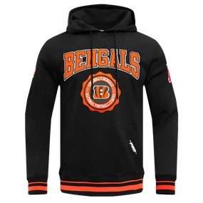 NFL CINCINNATI BENGALS CREST EMBLEM MEN'S RIB PO HOODIE (HEATHER GRAY/BLACK)