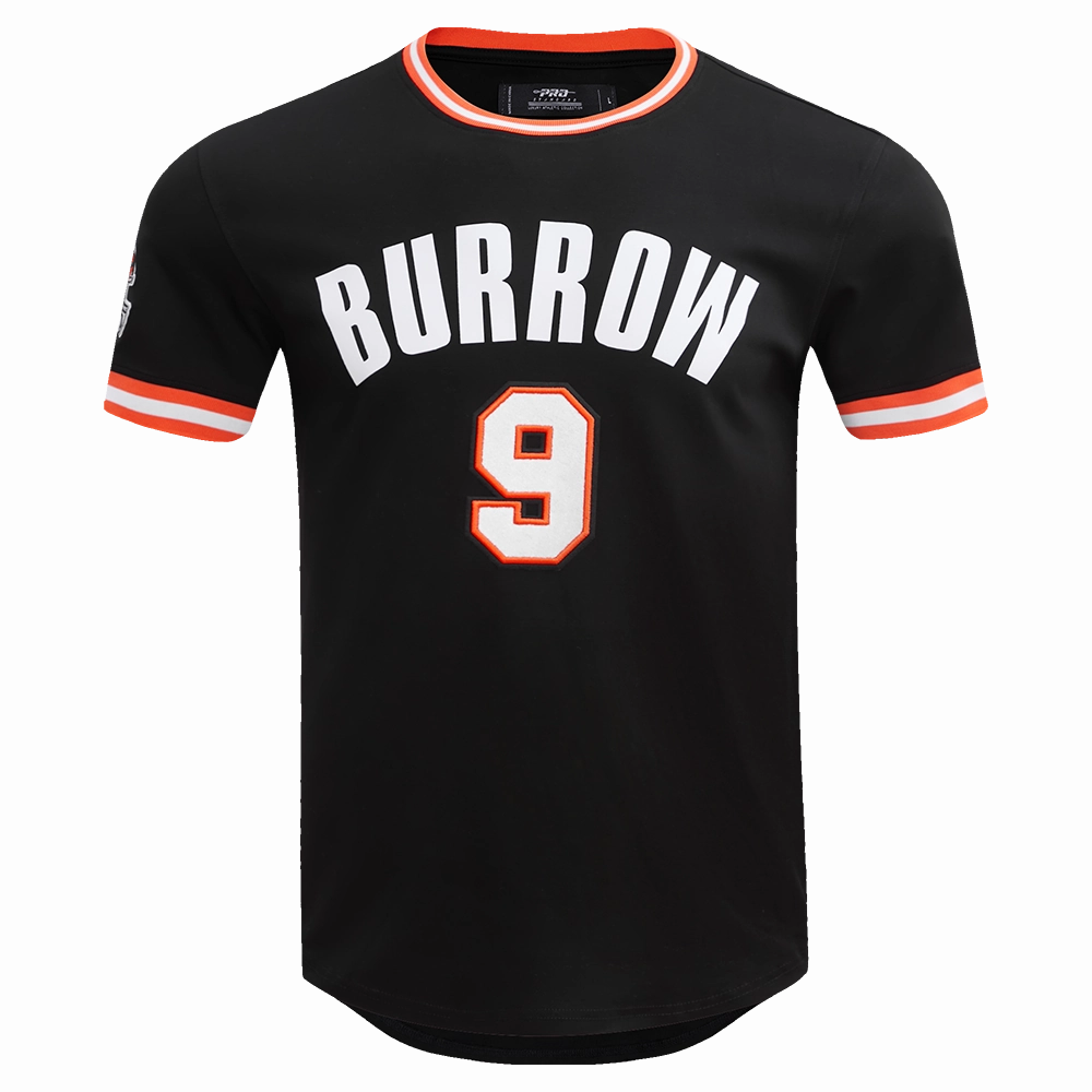 NFL CINCINNATI BENGALS JOE BURROW #9 MEN'S TEE (BLACK/ORANGE)