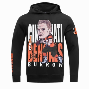 NFL CINCINNATI BENGALS JOE BURROW #9 REMIX AVATAR MEN'S FLEECE PULLOVER HOODIE (BLACK)