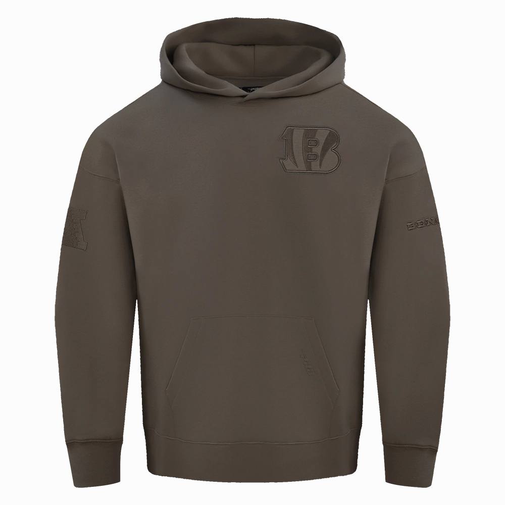 NFL CINCINNATI BENGALS NEUTRAL MEN'S DROP SHOULDER PULLOVER HOODIE (DARK TAUPE)